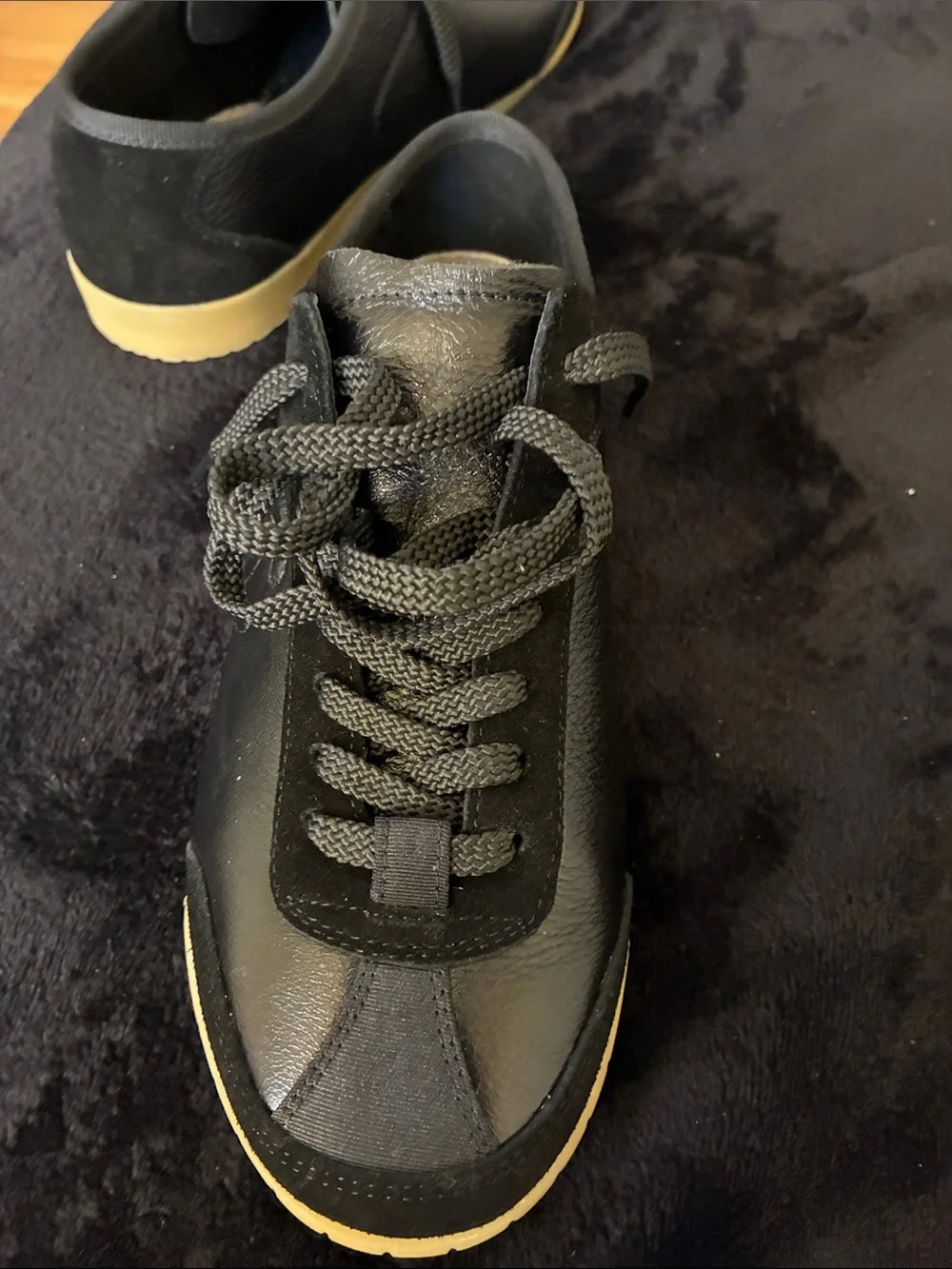 CHANEL Women’s Black Leather & Textile Lace-Up Sneakers